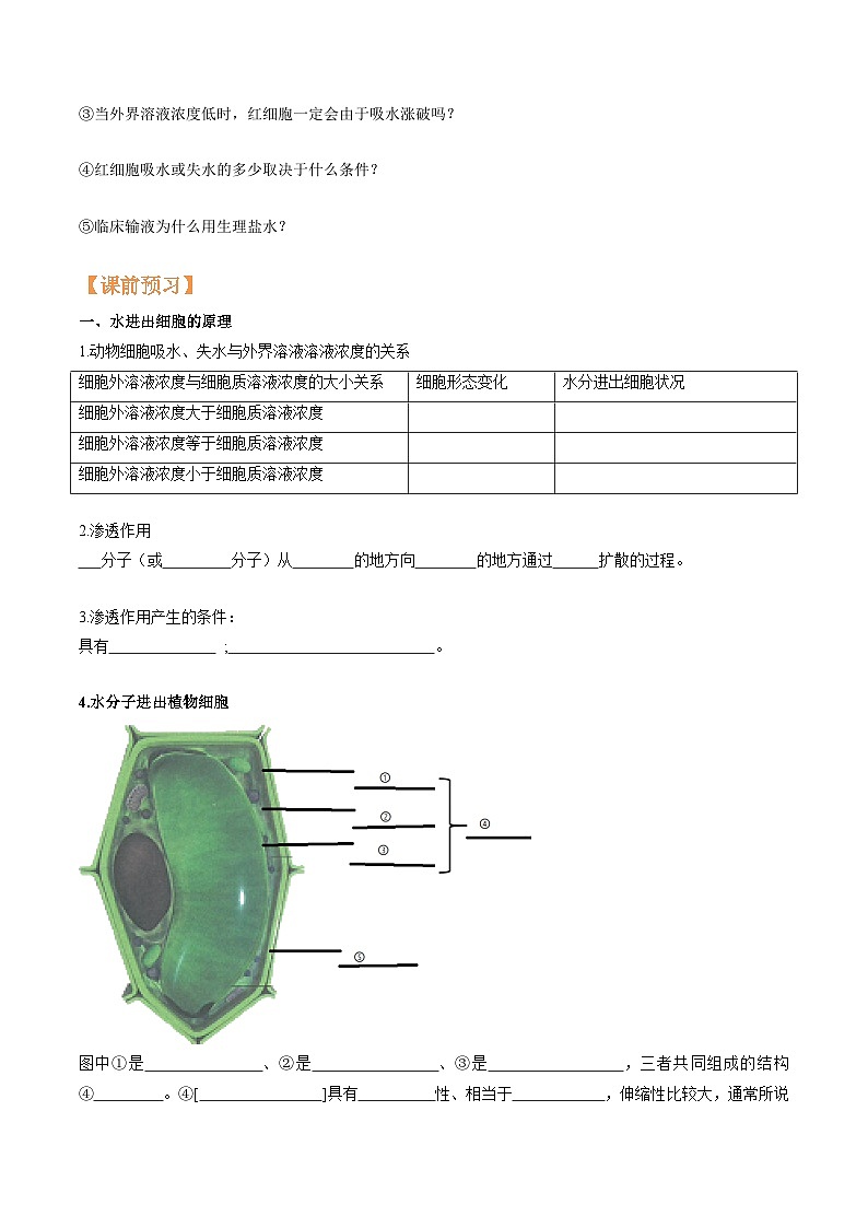 高中生物人教版2019 必修1 4.1 被动运输 （有答案）第2页