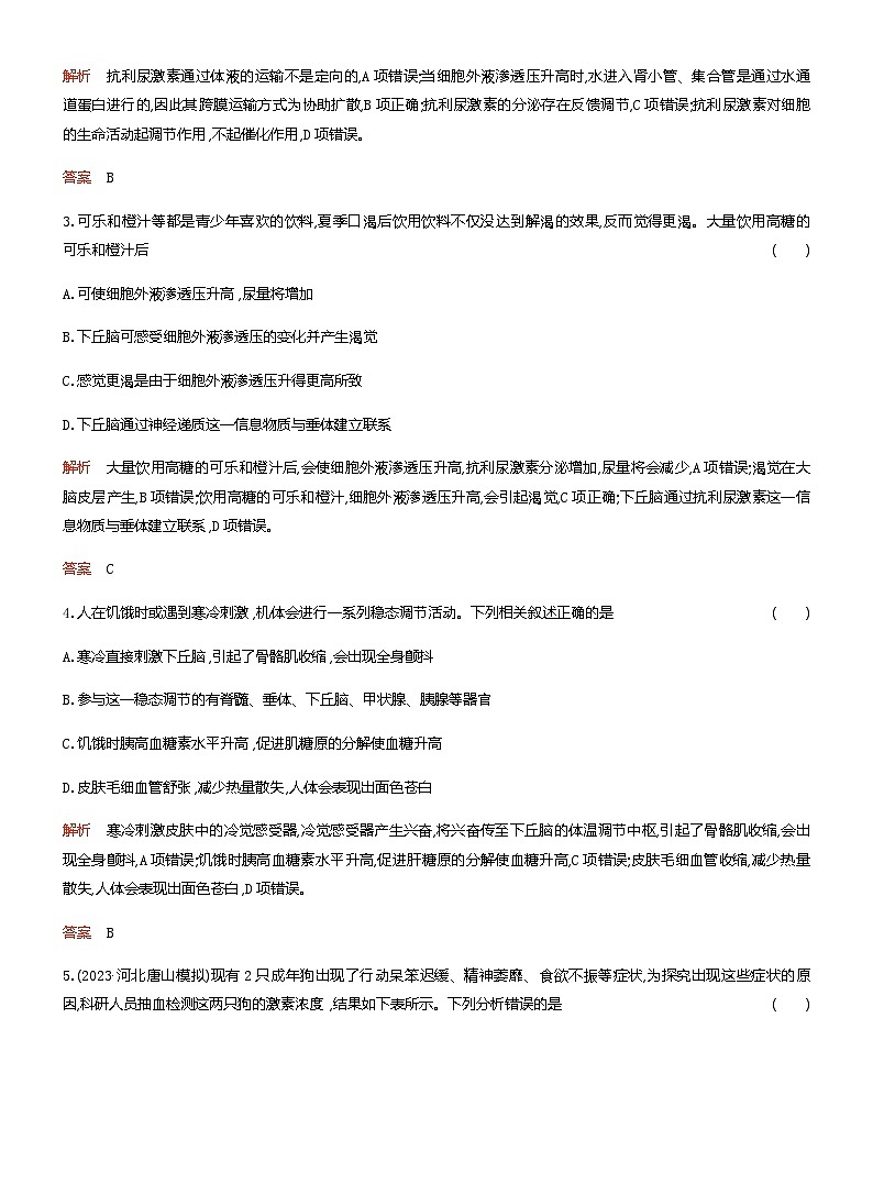 2024届人教版高考生物一轮复习体液调节作业（不定项）含答案02