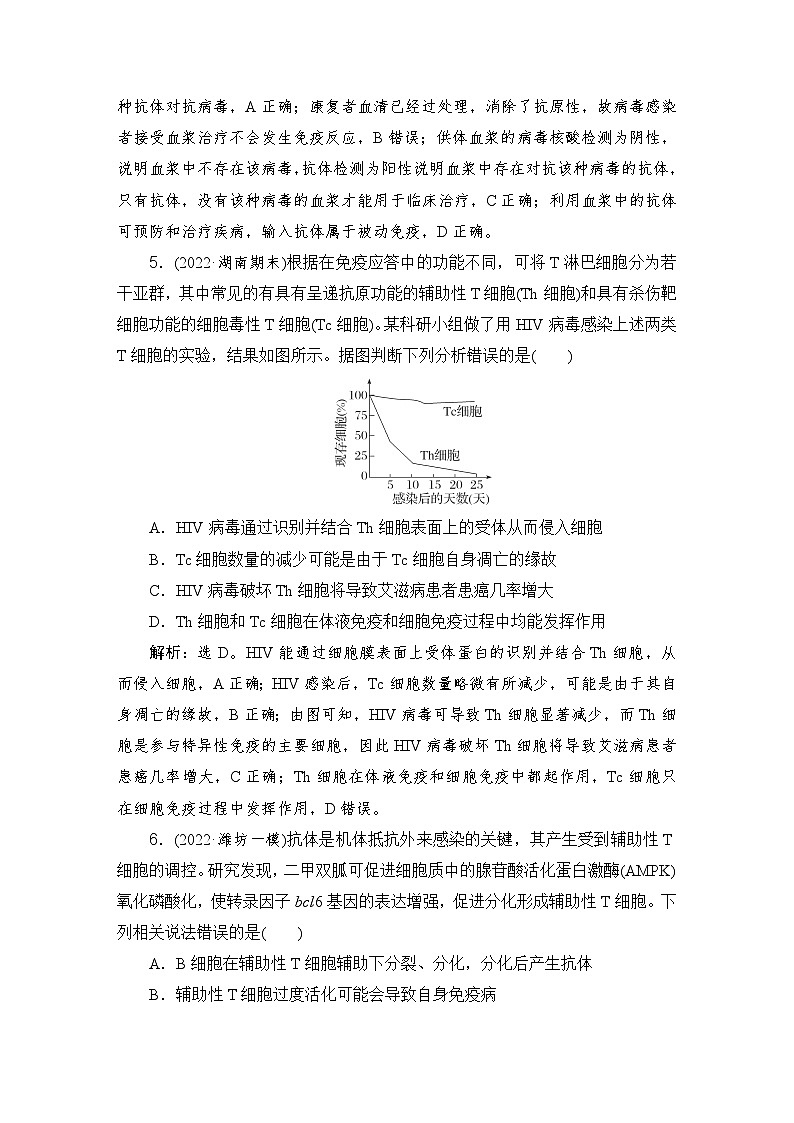 2024届人教版高考生物一轮复习免疫调节作业（多项版）含答案第3页