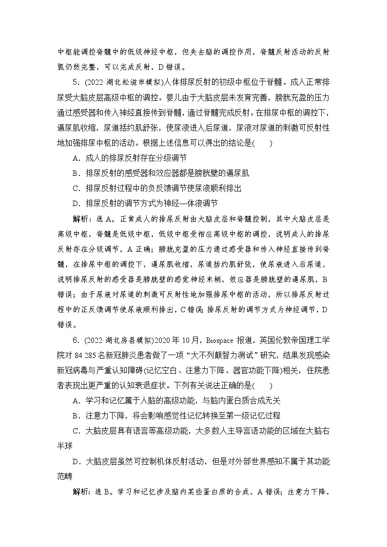 2024届人教版高考生物一轮复习神经调节作业（多项版）含答案03