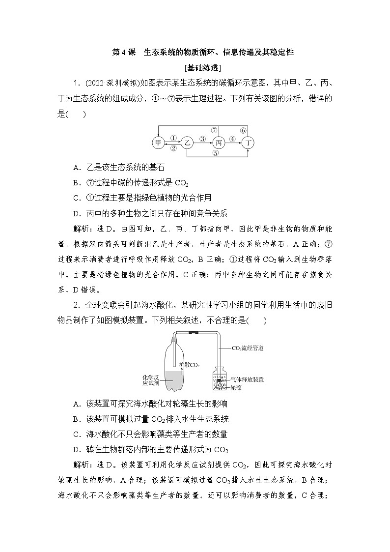 2024届人教版高考生物一轮复习生态系统的物质循环、信息传递及其稳定性作业（多项版）含答案01