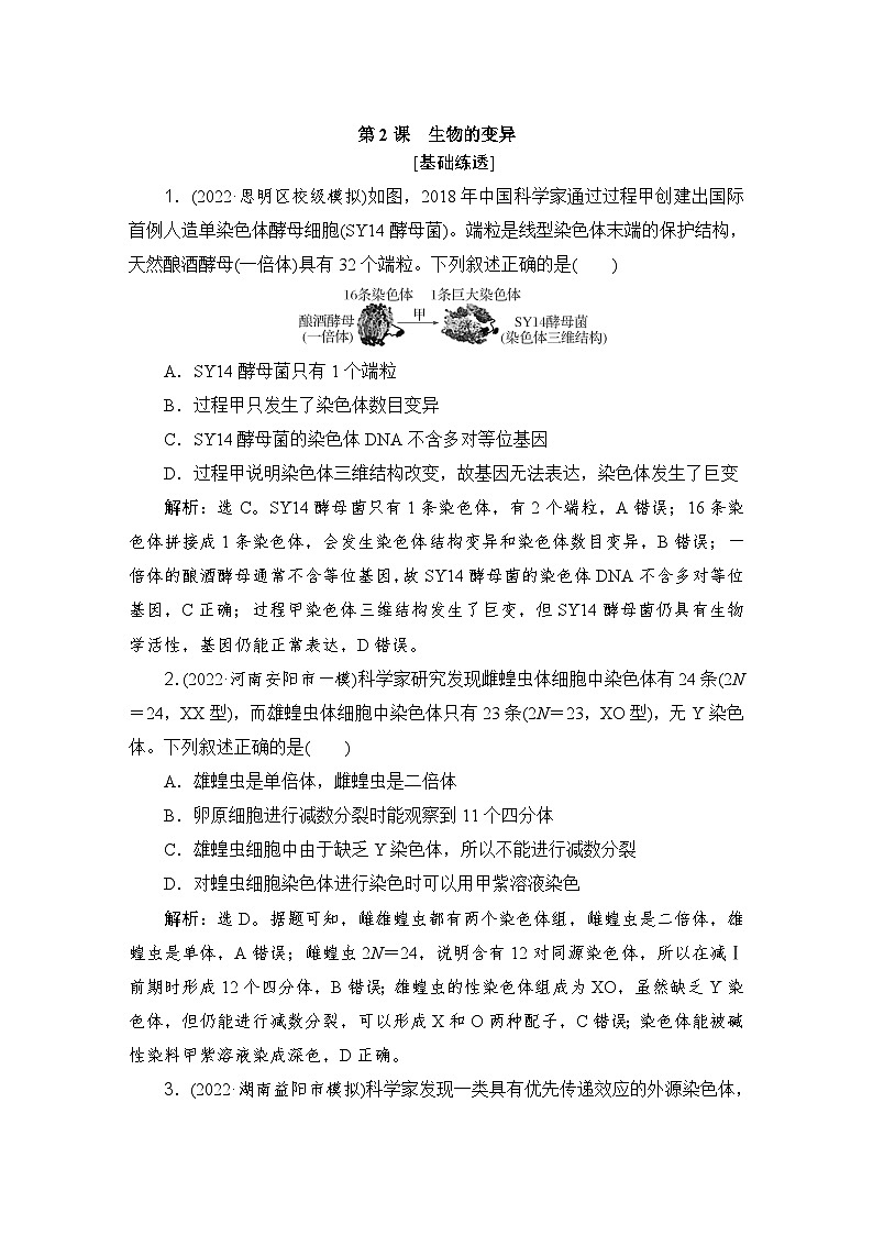 2024届人教版高考生物一轮复习生物的变异作业（多项版）含答案第1页