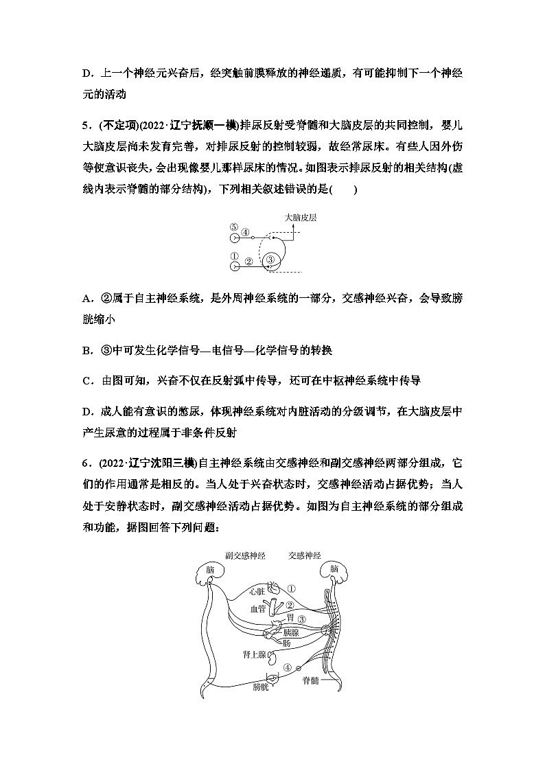 2024届人教版高考生物一轮复习神经调节的结构基础及基本方式作业含答案03
