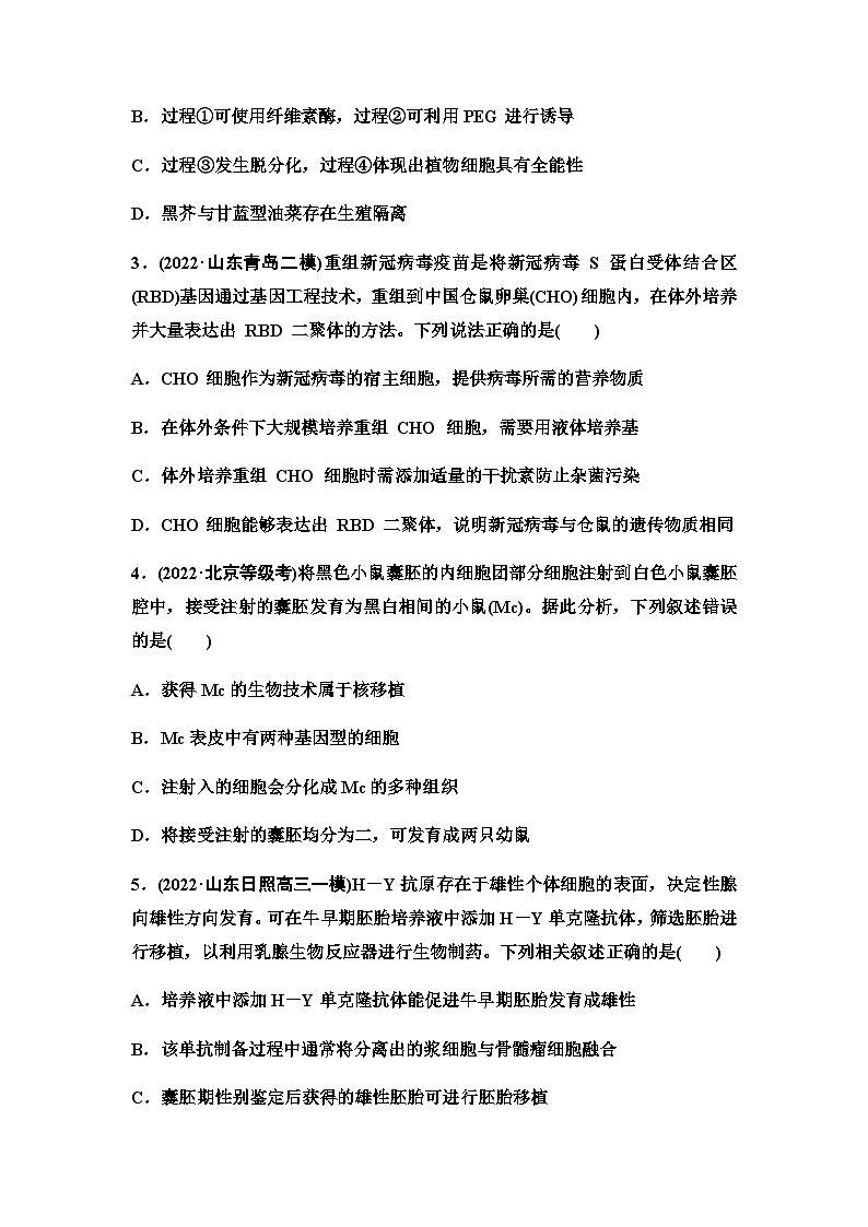 2024届人教版高考生物一轮复习细胞工程(1)作业含答案第2页