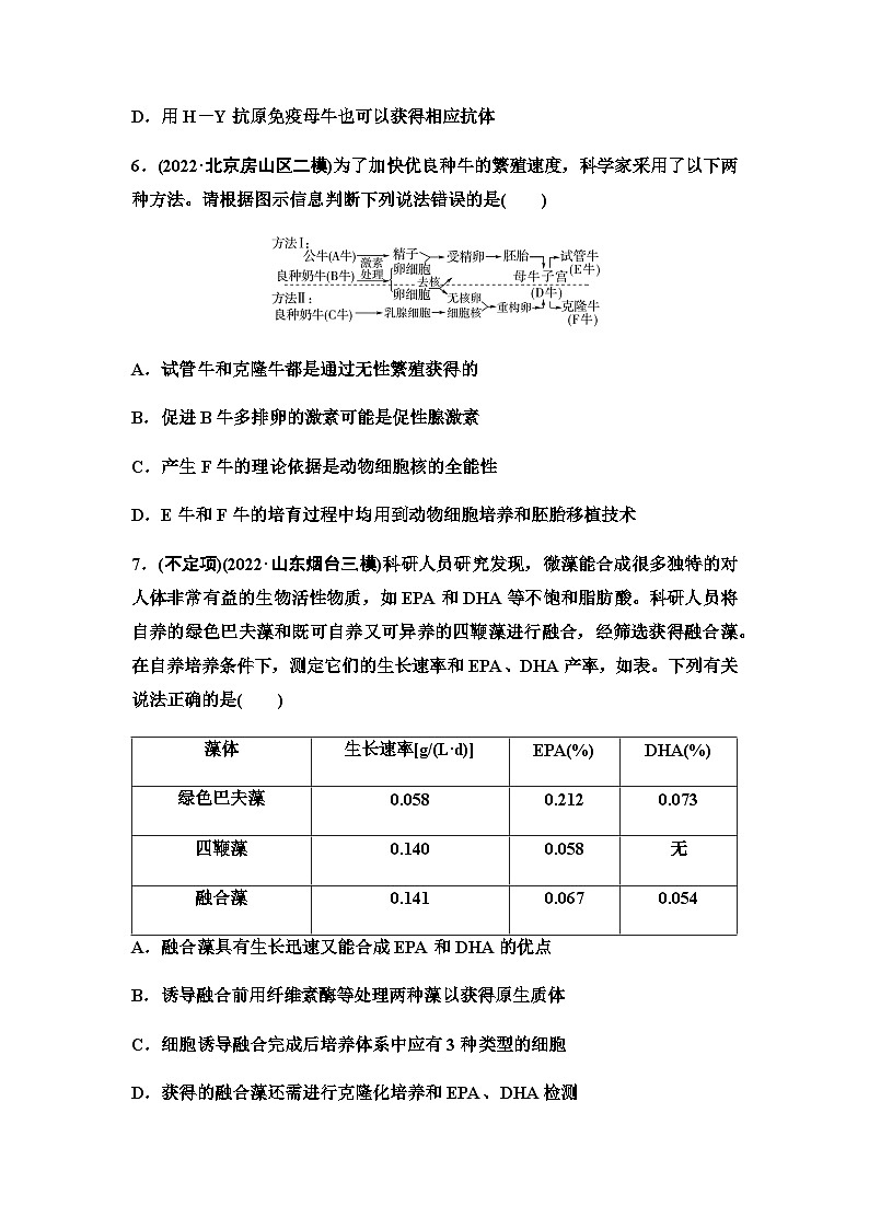2024届人教版高考生物一轮复习细胞工程(1)作业含答案第3页