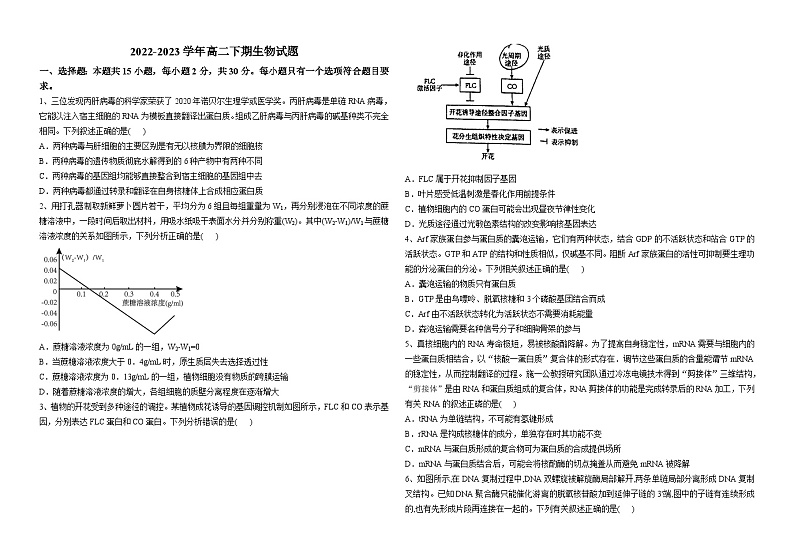 +山东省威海市文登第一中学2022-2023学年高二下期6月阶段检测生物试题第1页