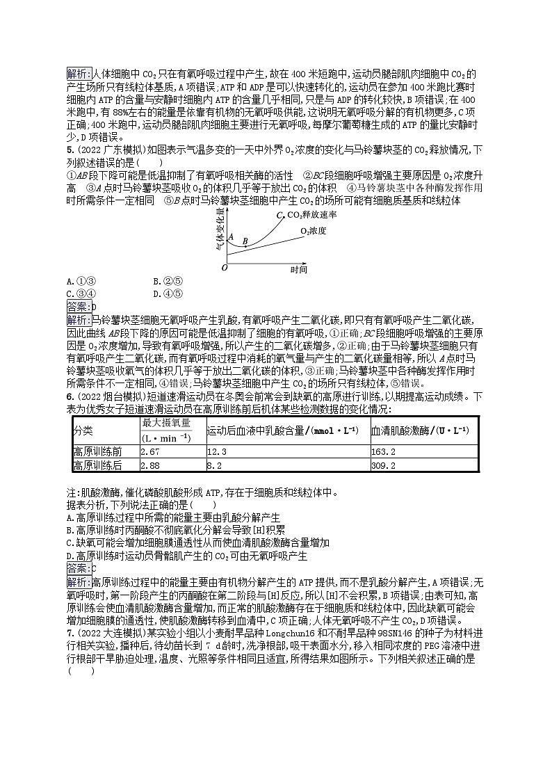 适用于新教材2024版高考生物一轮总复习课时规范练12细胞呼吸新人教版02