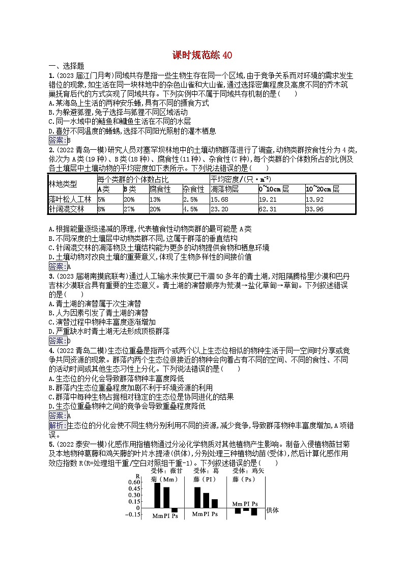 适用于新教材2024版高考生物一轮总复习课时规范练40群落及其演替新人教版第1页