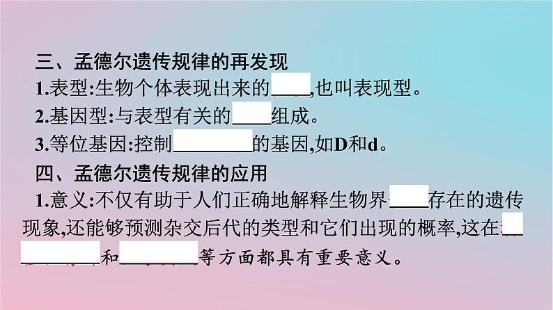 新教材2023年高中生物第1章遗传因子的发现第2节孟德尔的豌豆杂交实验二第2课时孟德尔遗传规律的再发现及孟德尔遗传规律的应用课件新人教版必修207