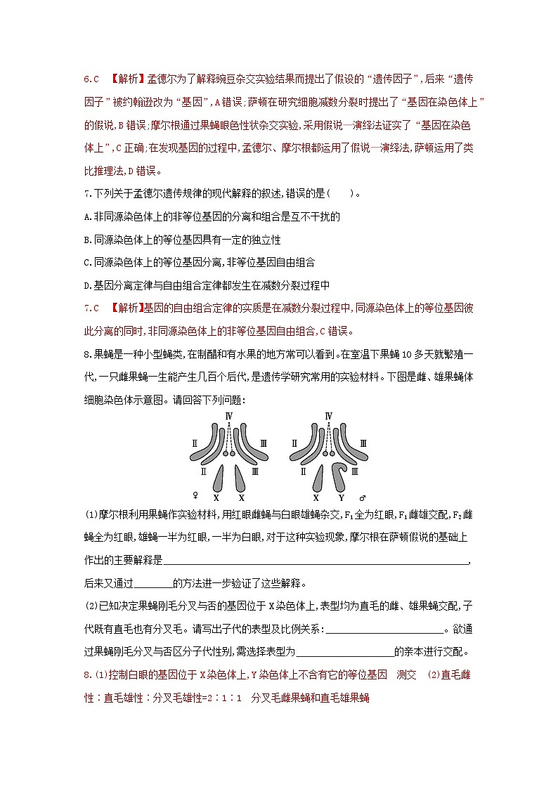 高中生物 （人教版2019）人教版2019必修2 同步分层训练  2.2 基因在染色体上  Word版含解析第3页