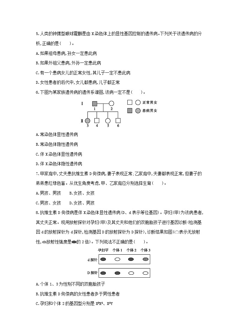 高中生物 （人教版2019）必修2 同步分层训练  2.3 伴性遗传（第1课时） （ Word版含解析)02