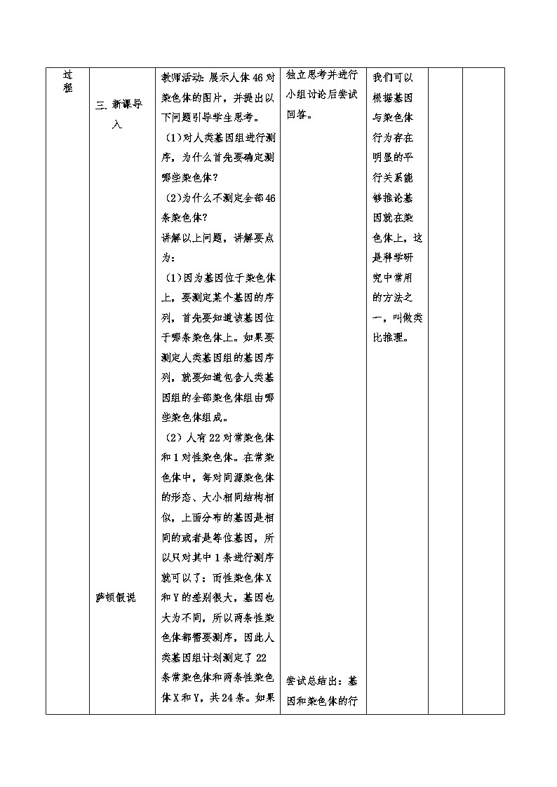 高中生物 （人教版2019）必修2 2.2基因在染色体上教案 （表格式）02