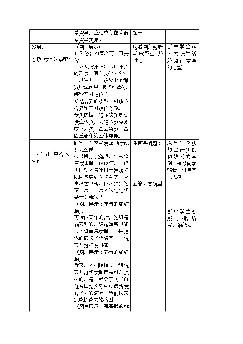 高中生物 （人教版2019）必修2 5.1基因突变和基因重组教学设计（表格式）第3页