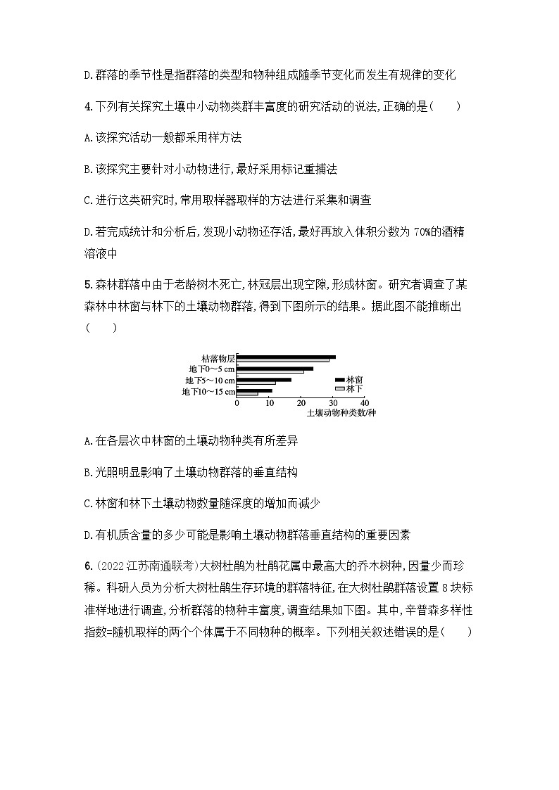 高中生物（人教版2019）选择性必修2 2.1 群落的结构 同步分层练习（有答案）02