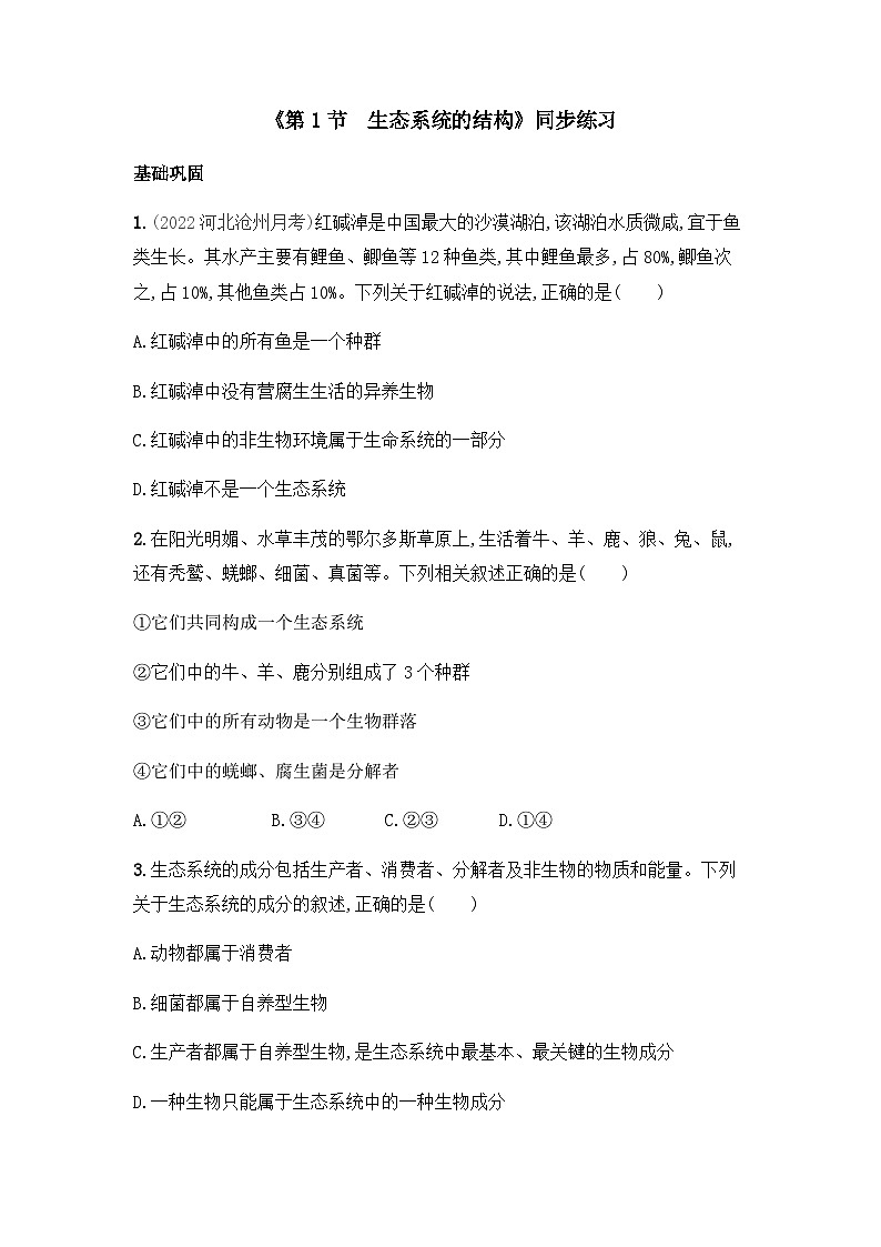 高中生物（人教版2019）选择性必修2 3.1 生态系统的结构 同步分层练习（有答案）01