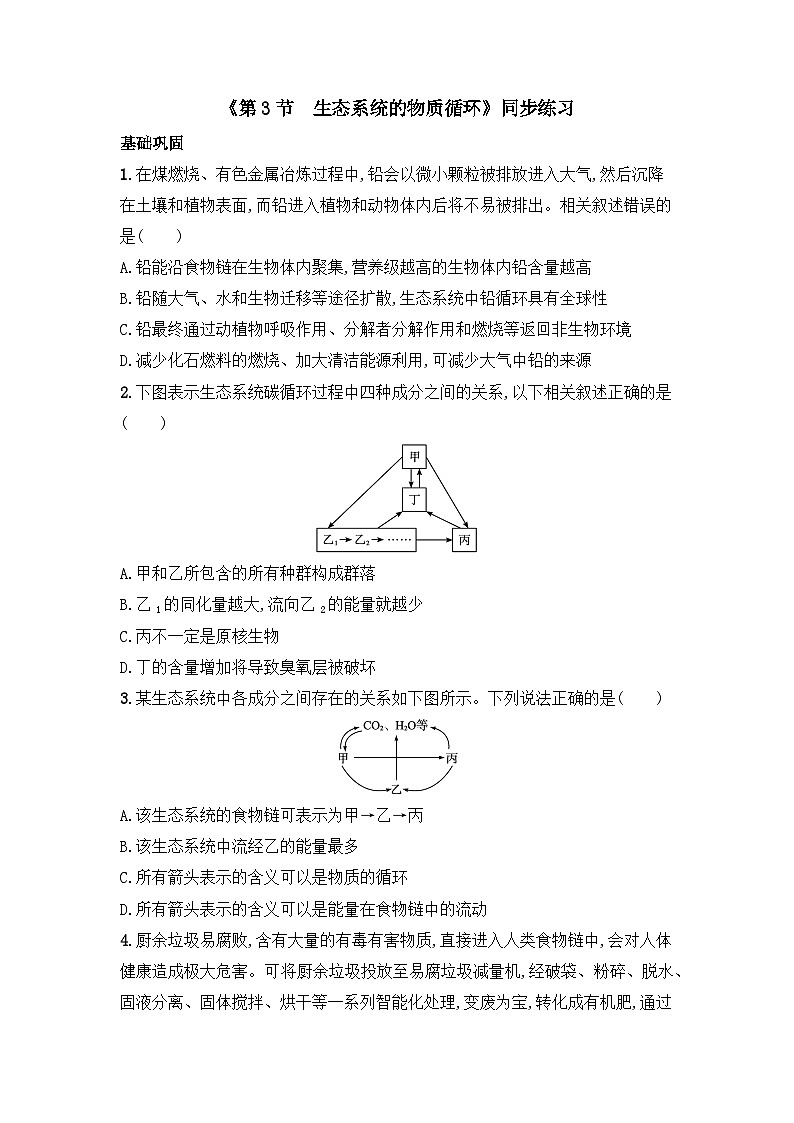 高中生物（人教版2019）选择性必修2 3.3 生态系统的物质循环 同步分层练习（有答案）01