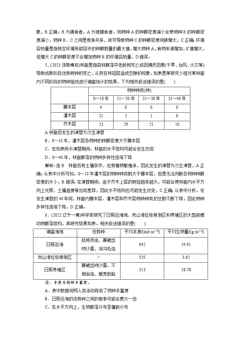 2024届人教版高考生物一轮复习群落及其演替作业（单项版）含答案第3页