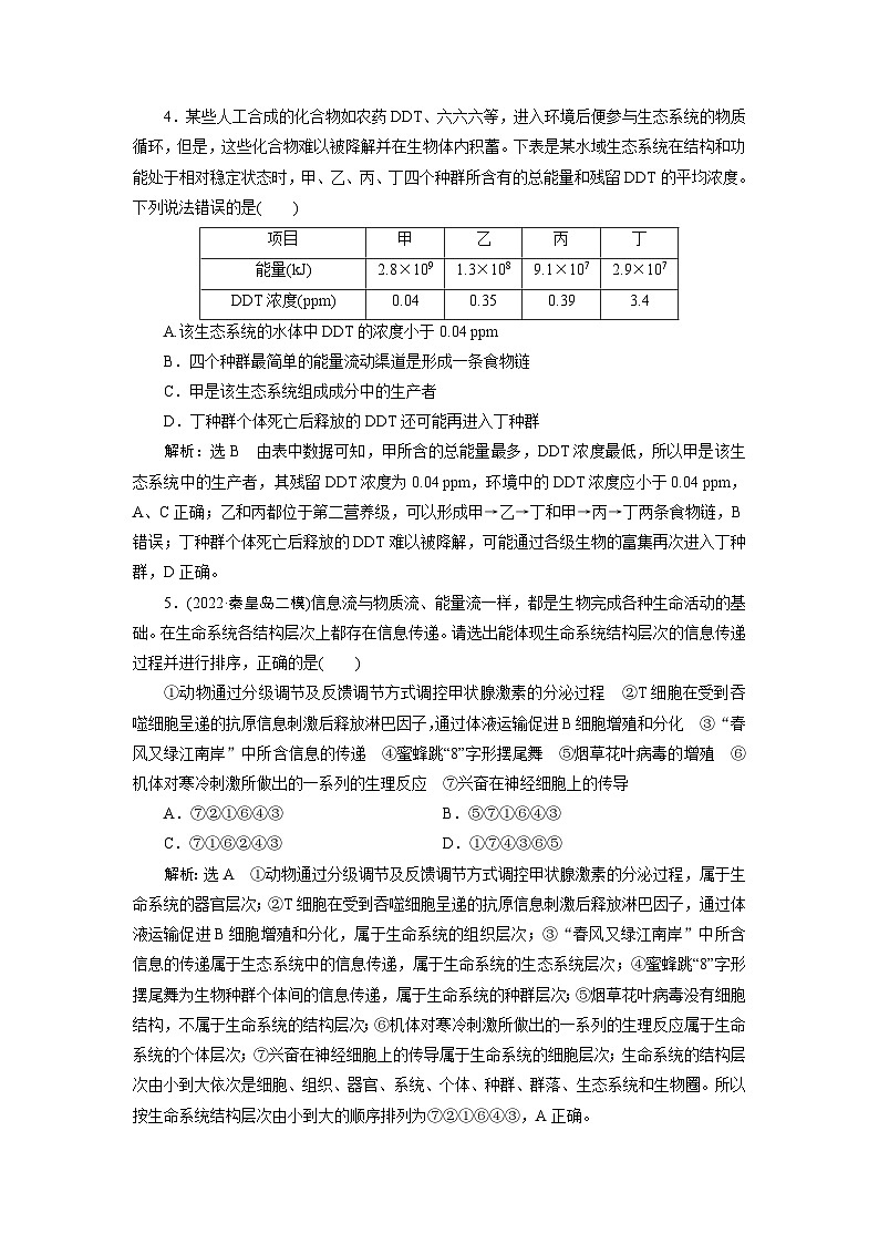 2024届人教版高考生物一轮复习生态系统的物质循环、信息传递及其稳定性作业（单项版）含答案02