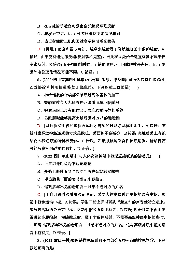2024届人教版高考生物一轮复习通过神经系统的调节作业（单项版）含答案第3页