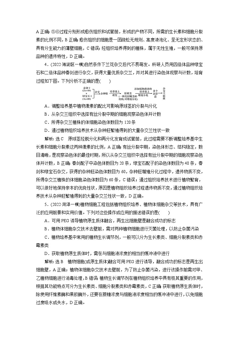 2024届人教版高考生物一轮复习植物细胞工程作业（单项版）含答案第2页