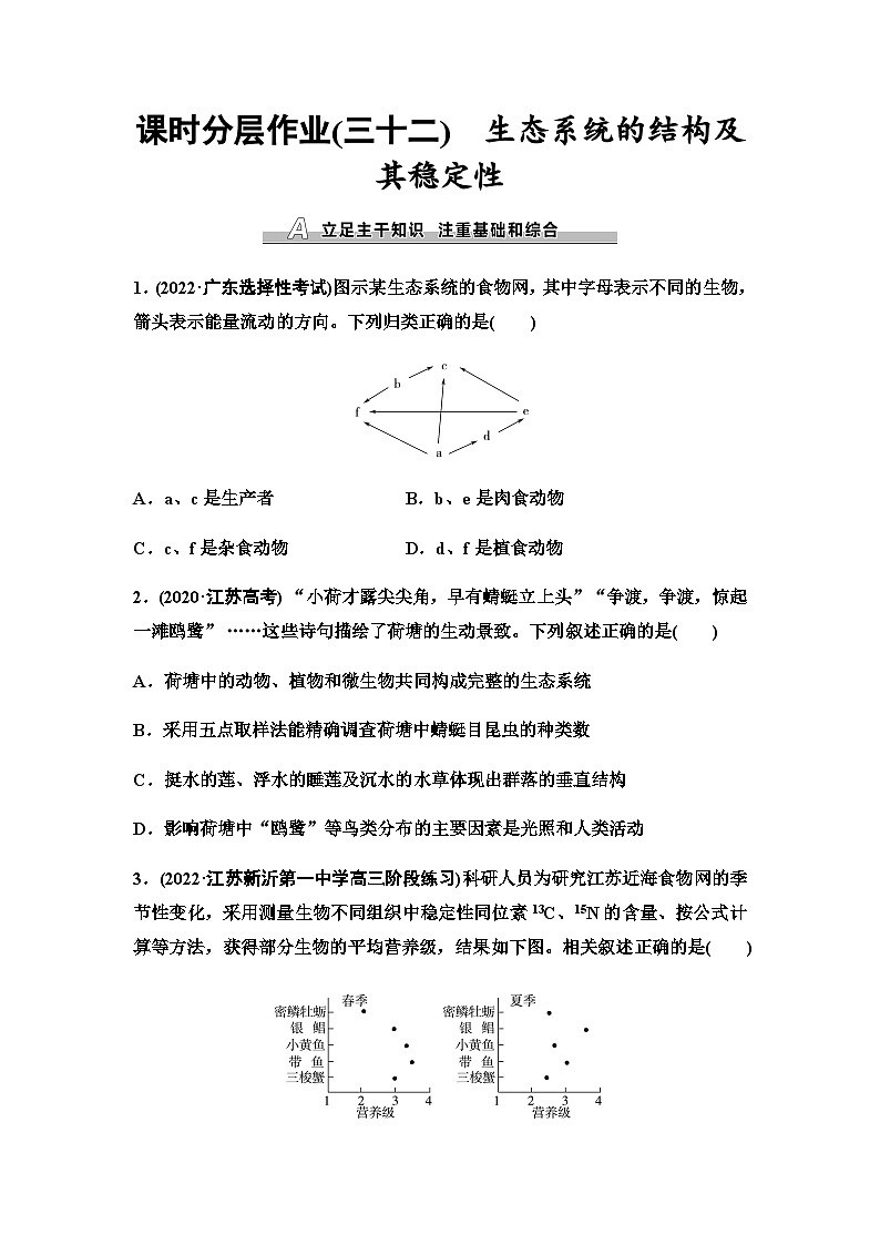 2024届苏教版高考生物一轮复习生态系统的结构及其稳定性作业含答案01