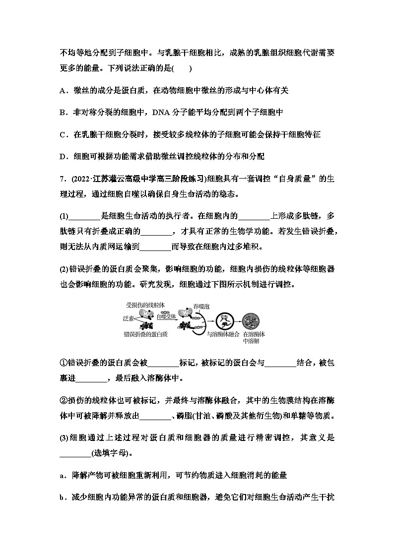 2024届苏教版高考生物一轮复习结构与功能独特的细胞器、细胞各部分结构分工合作作业含答案03