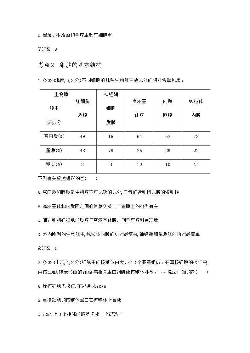 2024届人教版高考生物一轮复习细胞的结构与功能作业含答案第2页