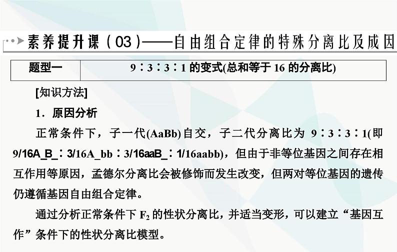 2024届人教版高考生物一轮复习素养提升课03自由组合定律特殊比例及成因课件（单选版）第2页