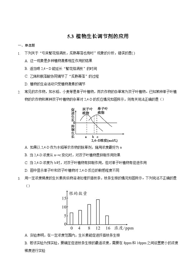 人教版高二生物选择性必修一5.3《植物生长调节剂的应用》课件+练习01