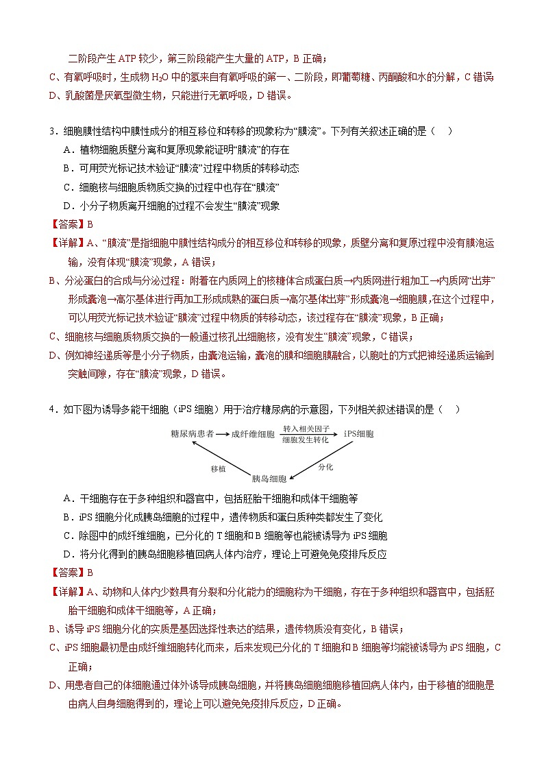 【新高三摸底】2024届新高三-生物开学摸底考试卷（新教材专用）01（解析版）第2页