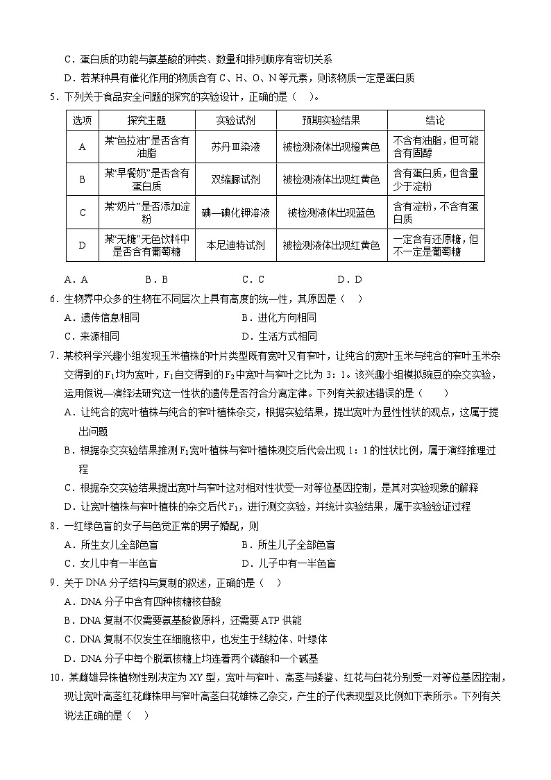 【新高三摸底】2024届新高三-生物开学摸底考试卷（江西、安徽、贵州、广西、黑龙江、吉林、甘肃七省通用）02