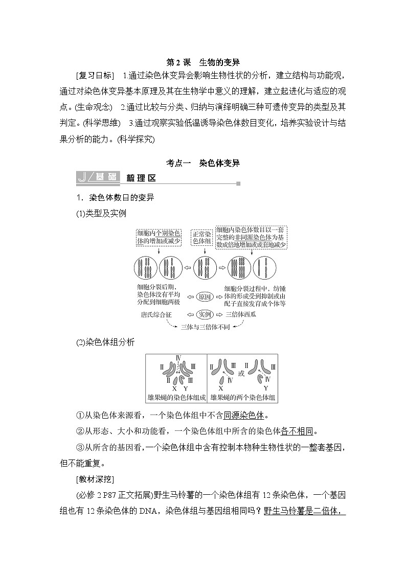 2024届人教版高中生物一轮复习生物的变异学案（多项版）01