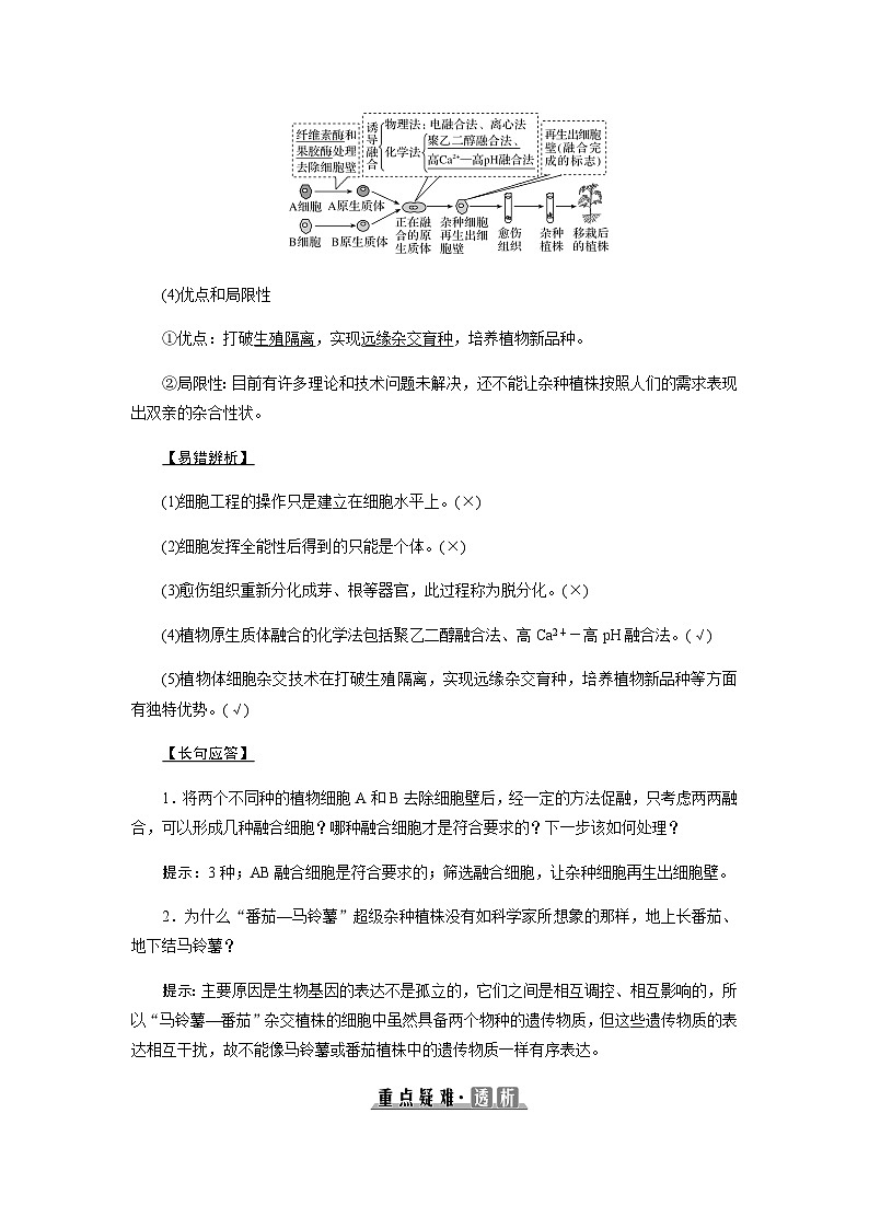 2024届人教版高中生物一轮复习植物细胞工程学案（不定项）03