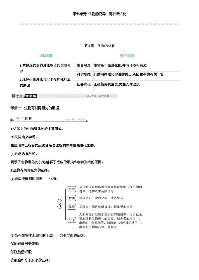 2024届人教版高中生物一轮复习生物的进化学案（不定项） (2)第1页