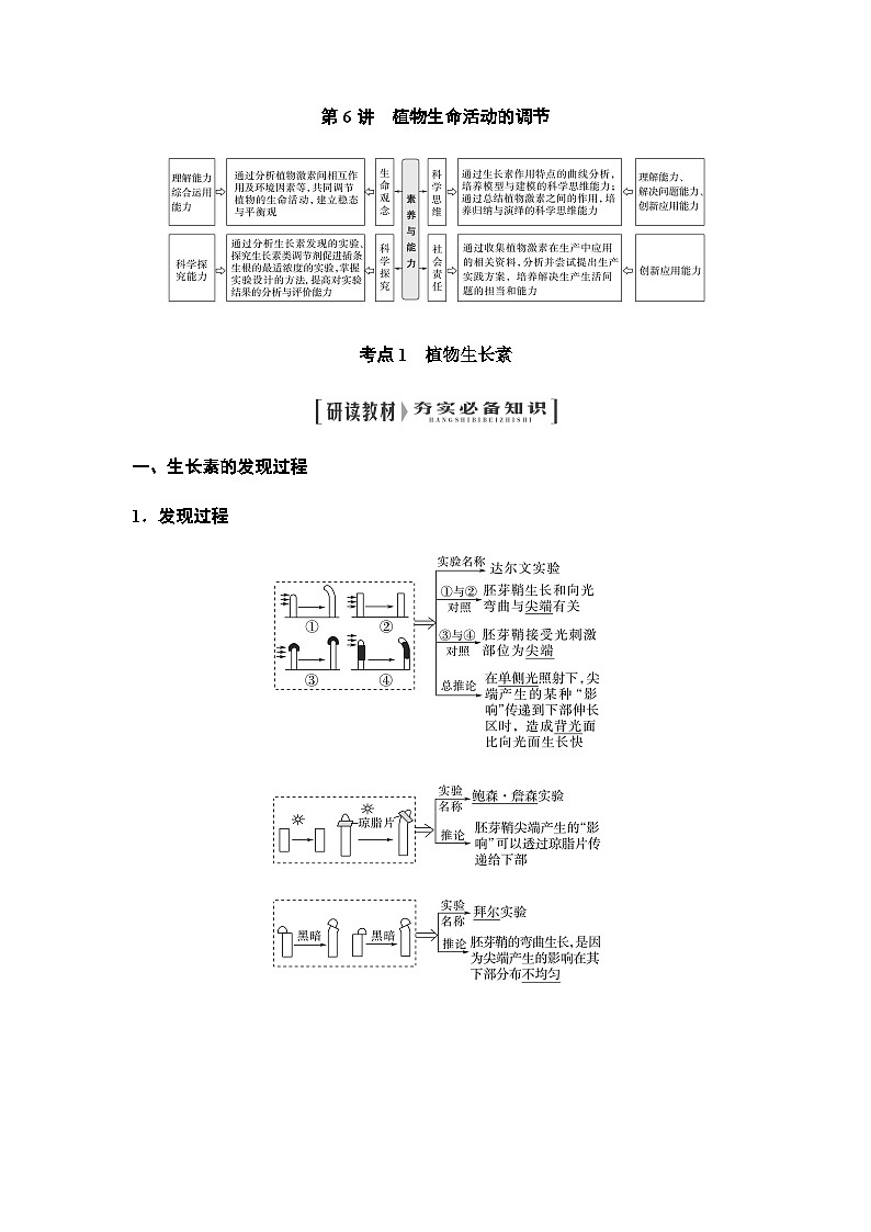 2024届人教版高中生物一轮复习植物生命活动的调节学案第1页