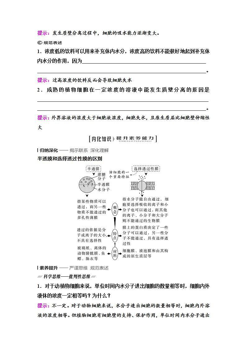 2024届人教版高中生物一轮复习细胞的物质输入和输出学案03