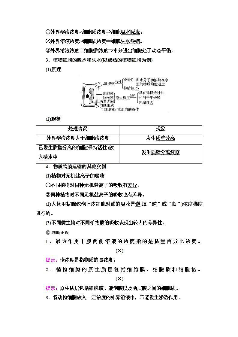 2024届人教版高中生物一轮复习细胞的物质输入和输出学案 (2)第2页