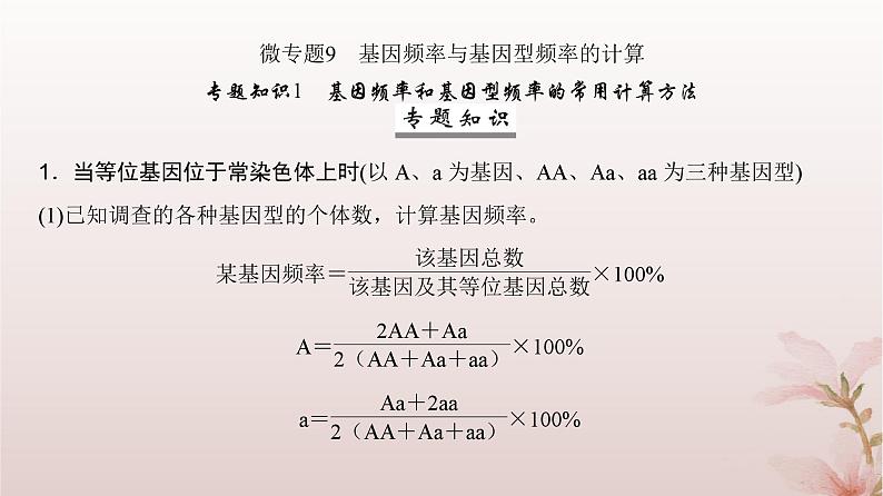2024届高考生物一轮总复习第七单元生物的变异和进化微专题9基因频率与基因型频率的计算课件02