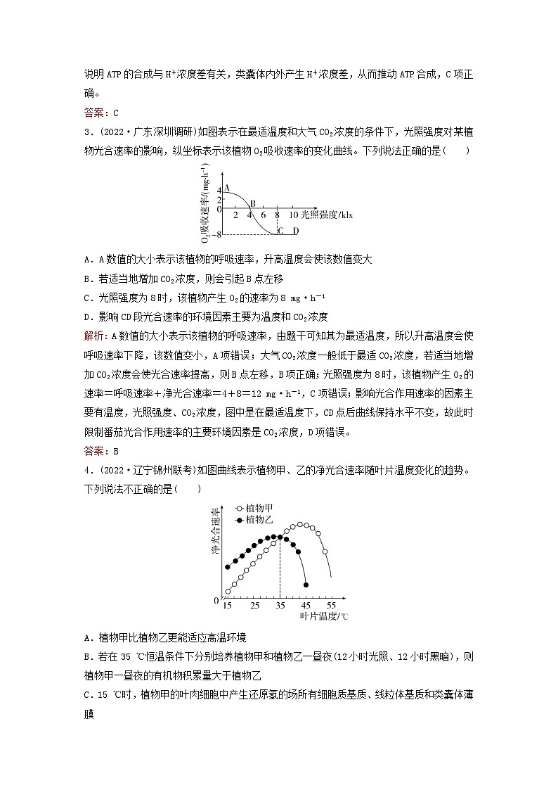 2024届高考生物一轮总复习第三单元细胞的能量供应和利用课时跟踪练9光合作用与能量转化02