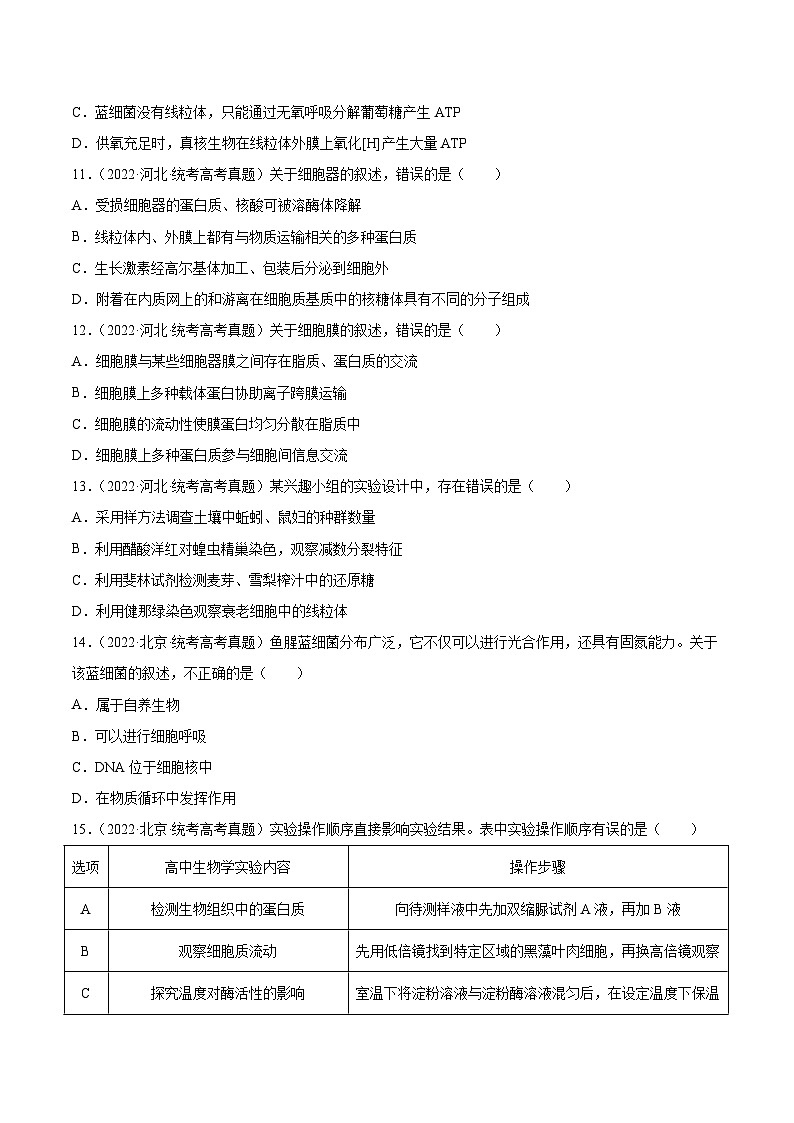 2019-2023年高考生物学分类汇编——专题2细胞的结构和功能（原卷版）第3页