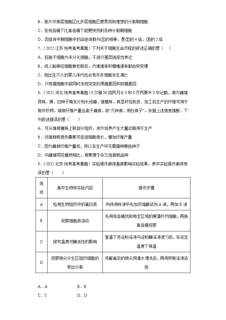 2019-2023年高考生物学分类汇编——专题4细胞的生命历程（原卷版）第3页