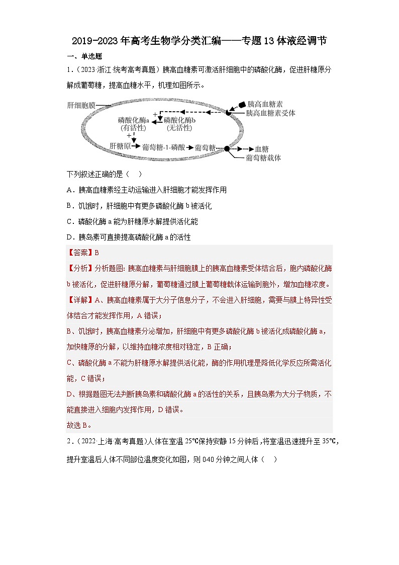 2019-2023年高考生物学分类汇编——专题13体液经调节（解析版）第1页