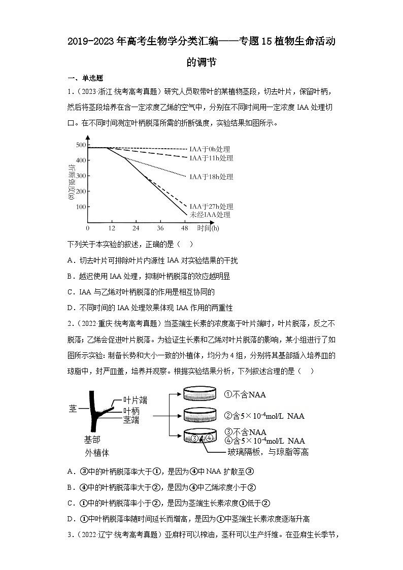 2019-2023年高考生物学分类汇编——专题15植物生命活动的调节（原卷版）第1页