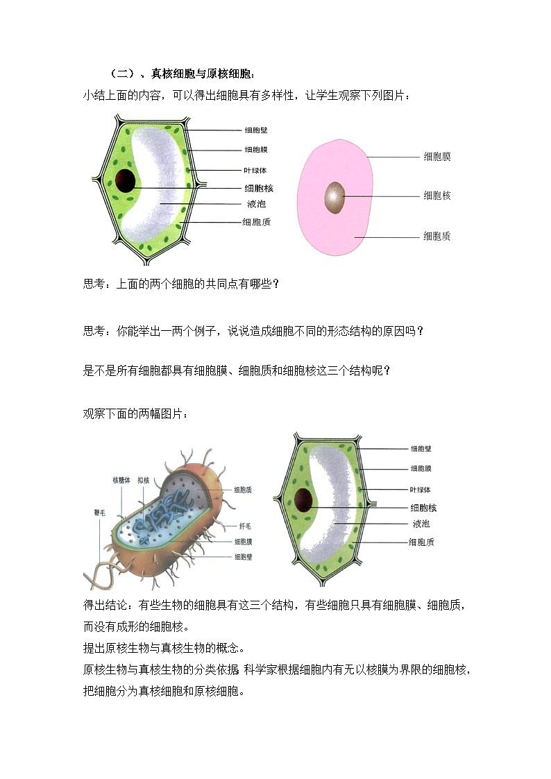 1.2 细胞的多样性和统一性（教学设计）-高一上学期生物同步精品课堂（北师大版2019必修1）第3页