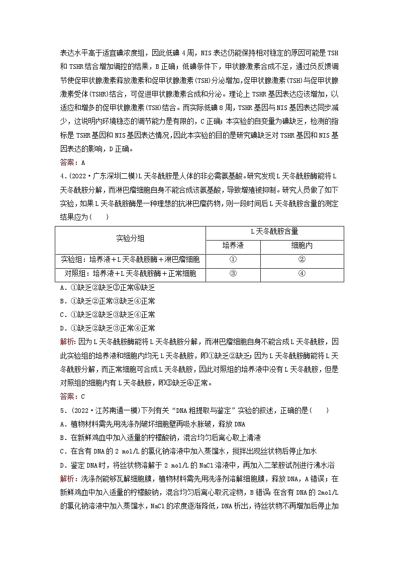 2023高考生物二轮专题复习与测试专题强化练十四实验与探究03