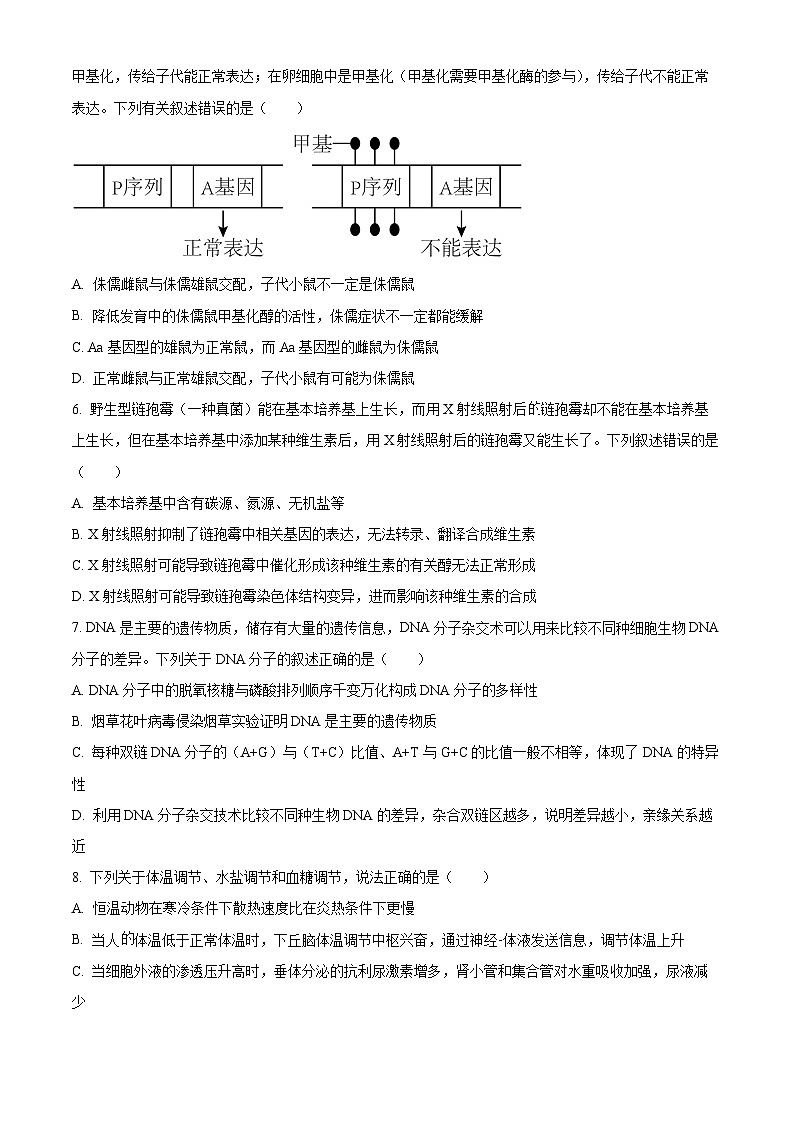 2023郴州高二下学期期末生物试卷含解析02
