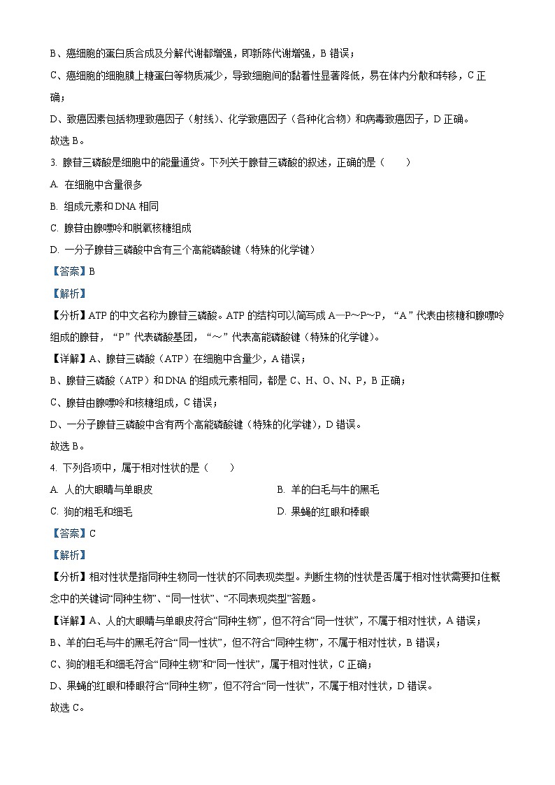 浙江省台州市路桥中学2022-2023学年高一生物下学期5月期中试题（Word版附解析）02