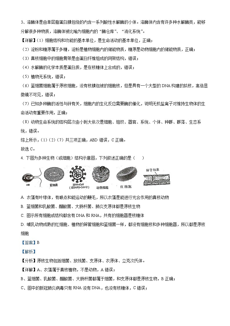 新疆维吾尔自治区塔城地区一中2022-2023学年高一下学期开学考试生物试题（解析版）第3页