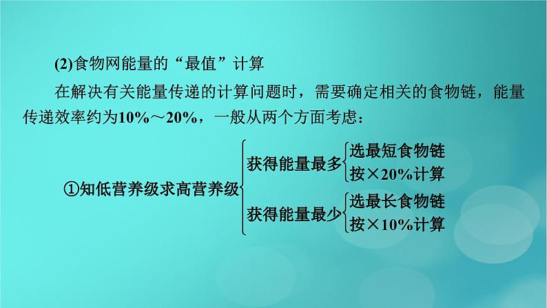 新高考适用2024版高考生物一轮总复习选择性必修2生物与环境第9单元生物与环境微专题能量流动的相关计算课件第7页