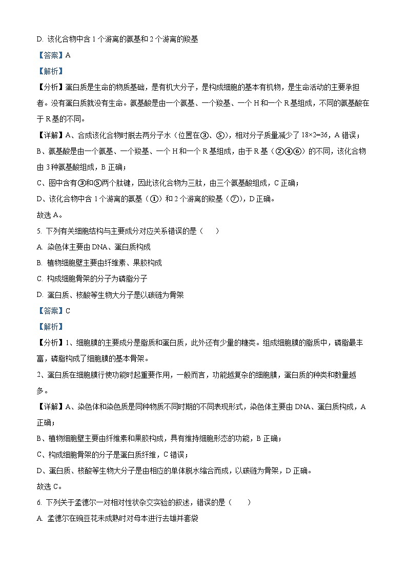 四川省泸州市泸县四中2022-2023学年高一生物下学期3月月考试题（Word版附解析）03